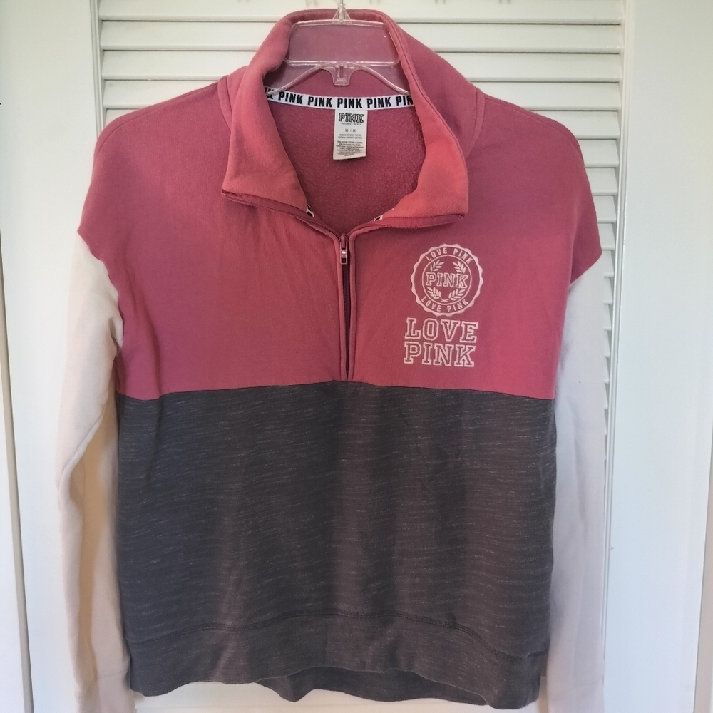 Victoria Secret Love Pink Color Block Half Zip Pullover Sweatshirt Medium